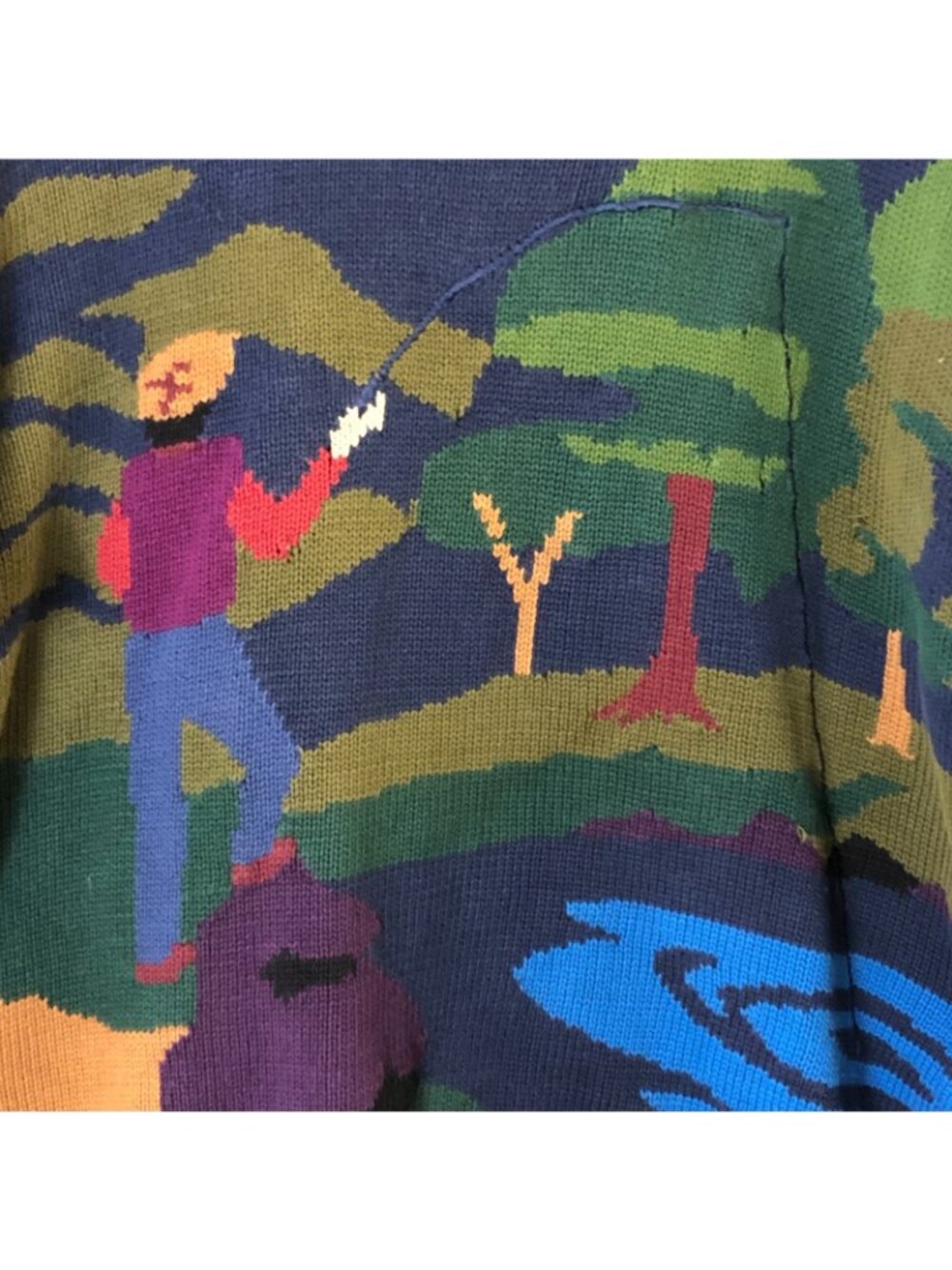 Vintage Fishing Sweater Men's size L Blue John Ashford 100% Cotton Knit 90s - Picture 5 of 7